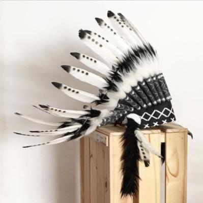 China Feather Party Supply Feather Headdress War Hood Costume Black And White Indian Hat For Halloween for sale