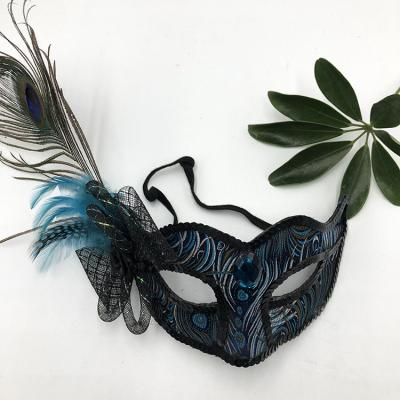 China Masquerade Black Venetian Masquerade Mask For Women With Peacock Feather for sale