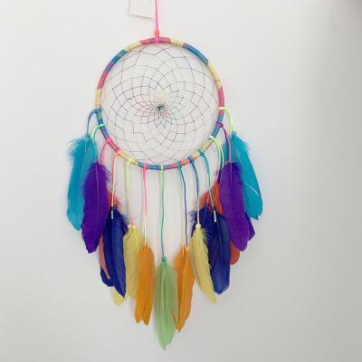 China India Dream Catchers for Kids, Colorful Feather Dream Catcher Decorations for Bedroom Handmade Rainbow Dreamcatcher for sale