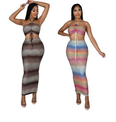 China Breathable 2 Piece Set Women Crop Tube Bodycon Top Casual Dress Dress Set for sale