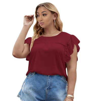 China Breathable Ruffles Short Sleeve Plus Size Womens Blouses Shirts Plus Size Superior Plus Size Womens Clothing for sale