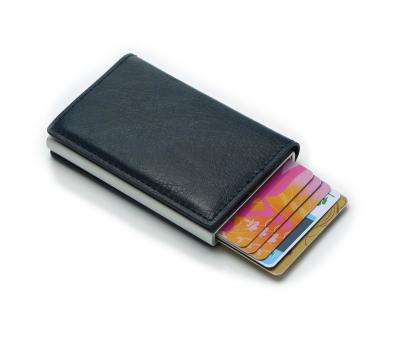 China Fashion Hot Selling Leather And Slim Aluminum Card Holder Wallet Money Clip For Women Mens for sale