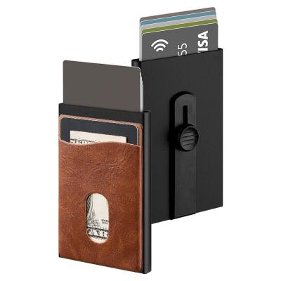 China Fashion Men Leather Card Case Aluminum Wallet Metal Wallet Holder Auto Credit Card Holder for sale