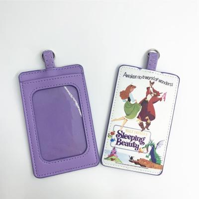 China Cute Fashion Cartoon Printing PU Leather ID Badge Holder PVC Trade School Plastic Acrylic Leather Card Case for sale