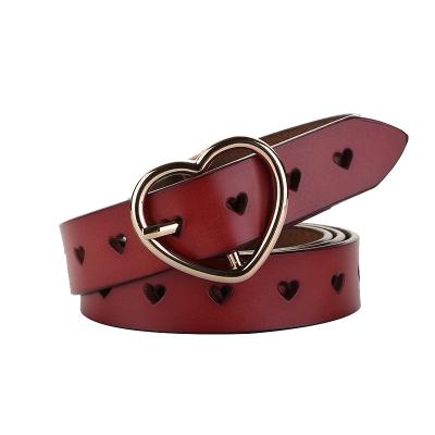 China Wholesale New Fashion Lady Genuine Leather Belt Real Love Cowhide Leather Belt Buckle Belt Hollow- Simple Hearts Decoration for sale