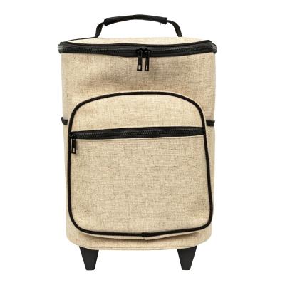 China 2022 New Design Canvas Jute Waterproof Thermal Insulated Cooler Lunch Bag With Wheeled Trolley for sale