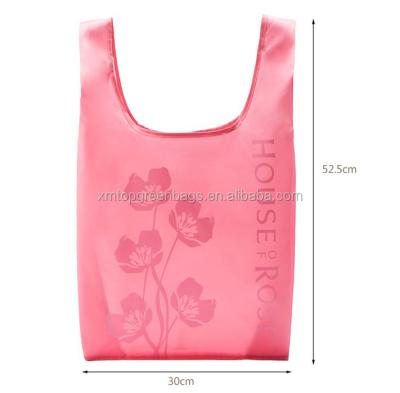 China Canton Folding Cute T-shirt Handle Reusable Foldable Polyester Carry Bag for sale