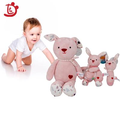 China Plush Soft Toy Baby Rattle Toy Set of 3 Piece Bunny Costume Plush Toy Easter Bunny Pink Stuffed Animals Rabbits for sale