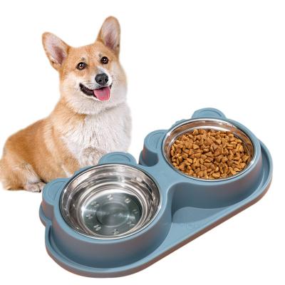 China Amazon Best Seller Stainless Steel Silicone Automatic Non-Slip Mat Slow Down Eating Pet Double Bowl For For Large Medium Small Dogs for sale