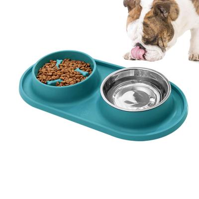 China Wholesale Automatic Materials Food-safe Non-slip Non-slip ABS Stainless Steel Water Bowl NO-puddle High Strength Bloat Stop Pet Bowls For Puppy for sale