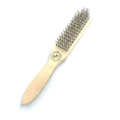 China Long Handle Stainless Steel Wooden Cleaning Brushes Rust Scratch Cleaning Brush for sale