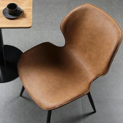 China Free Sample Real Cooling Modern Steel Black PU Brown Italian Woven Leather Dining Chair For Dining Room for sale