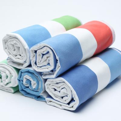 China Wholesale QUICK DRY Stripe Printed Suede Microfiber Bath Towel Lightweight Beach Towel for sale