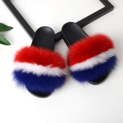 China Fashion Trend 2021 Summer Real Raccoon Fur Slippers Mink Fur Slippers Fox Fur Slides For Toddler Baby Women And Kids for sale