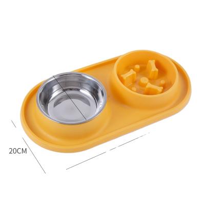 China Sustainable Double Pet Dog Bowl Dog Driver Stainless Steel Pet Bowl Portable Dog Bowl Slow Pet Bowl Eco-Friendly for sale