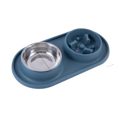 China Portable Small Animals Dog Rolls Stainless Steel Bowl for Portable Pet Food Pet Double Bowl Dog Driver for sale