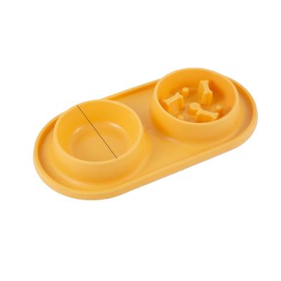 China Wholesale High Quality Viable Plastic Pet Bowl Slow Feeder Eating Dog Food Bowl Double Bowl Pet Feeding Plastic for sale