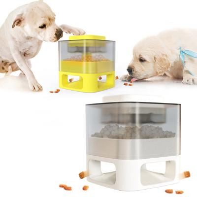 China Sustainable Square Pressing Top Automatic Pet Food Feeder Automatic Dog Pet Wheels Cat And Dog Food Dispenser for sale