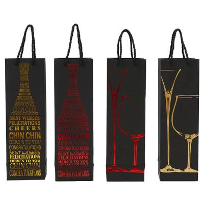 China Fashionable Black Coated Colored Printing Hard Paper Gift Wine Bag With Custom Size And Logo for sale