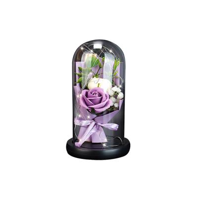 China Valentine/Christmas Rose Gift Box with Glass Cover LED Light Gift for Valentine's Day Eternal Rose Flower Birthday for sale