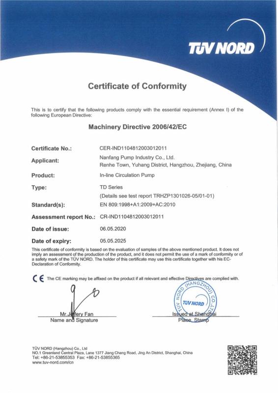 CE - Nanfang Pump Industry Co., Ltd.