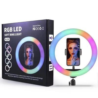 China 18 Inch Dimmable RGB Studio Photography PORTABLE Ring Led Fill Light With 3pcs Phone Holder & Clip For Livestream for sale