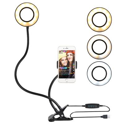 China 2 Adjustable 1 360 Degree Rotating Flexible Phone Holder with LED Ring Fill Light for Selfie Live Streaming for sale