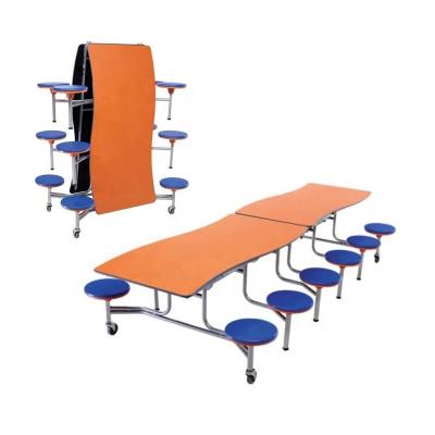 China 12 Seater Traditional Movable MDF Core Folding School Canteen Table And Chair For Cafeteria With HPL Surface for sale