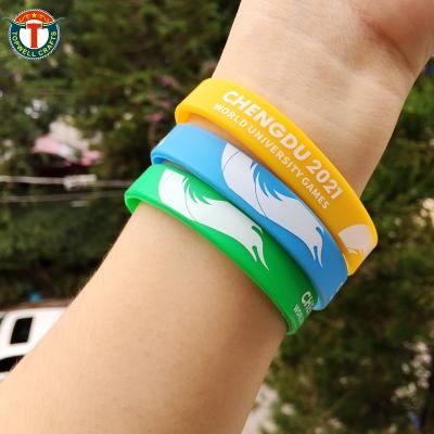 China CLASSIC unique design white ink injection promotional reusable school silicone rubber wristbands custom embossed wristbands for sale