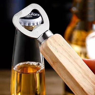 China Cheap Wooden Handle Stainless Steel Beer Blank Bottle Opener Sustainable Custom Logo Wooden Bottle Opener for sale