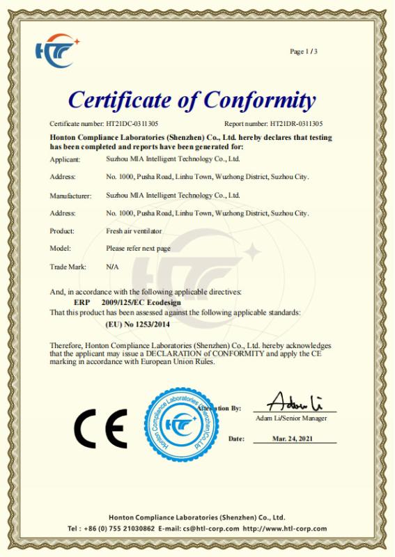 CE - Suzhou Mia Intelligent Technology Co., Ltd.