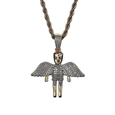 China Full Crystal Pendant Golden Zircon Beautiful Angel Chain Fashion Hip Hop Hip Hop Religious Party American Gift FASHIONABLE Brass Pendant Necklace for sale