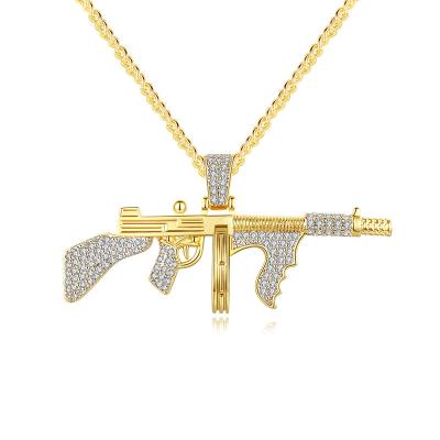 China Nightclub Punk Hiphop Hip Hop Hip Hop Zirconia Street Rock Hitter Set Brass Necklace 18K Gold Pendant Party Fashion Brass Hit Man Gift for sale