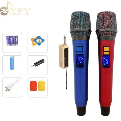 China USB Handheld Microphone Microphone UHF Wireless Microphone With Dual MIC Factory Karaoke Display New Design OEM Wholesale MIC for sale