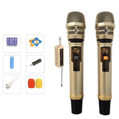 China 2021 NEW Design Handheld Microphone Party Microphone with Radio for Outdoor Speaker Professional Wireless Dual UHF MIC for sale