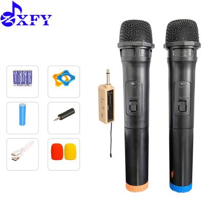 China Factory Wholesale VHF Handheld Dual Microphone VHF Wireless Microphone with USB Receiver for Party Karaoke Wireless MIC with low price for sale