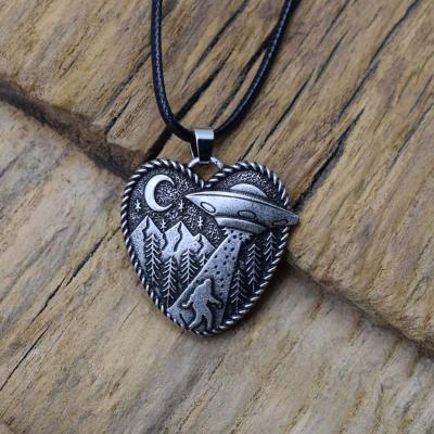 China Neo-Gothic Moon Necklace Pine Gothic Sasquatch Bigfoot Spaceship Alien Spiritual Believe Faith Jewelry for sale