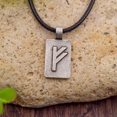 China Vintage Elder Futhark Rune Pendant Necklace Norse Viking Runestone Jewelry Cast Pewter for sale