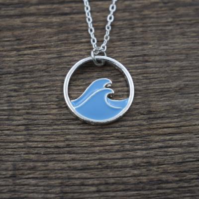 China CLASSIC Blue Sea Spray Oil Jewelry Necklace Women Wave Sea Pendant Necklace for sale