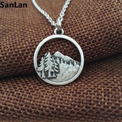 China Beautiful CLASSIC pendant Pine in the Forst mountain necklace jewelry camping nature lover gift for sale