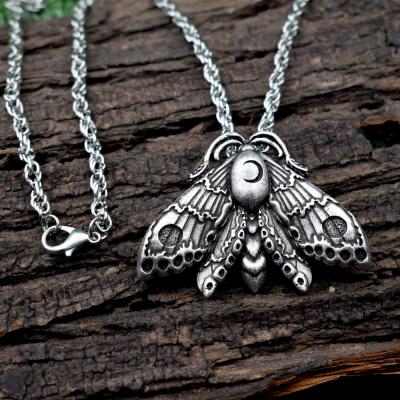 China CLASSIC Insect Withcraft Pendant Jewelery Wiccan Crescent Moon Death Moth Butterfly Necklace Skull for sale