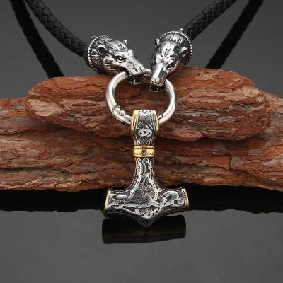 China CLASSIC Stainless Steel Mjolnir Thor's Hammer Viking Stainless Steel Wolf Necklace for sale