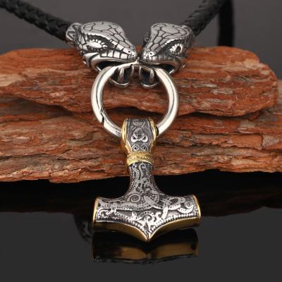 China CLASSIC Stainless Steel Thor's Hammer Mjolnir Viking Stainless Steel Snake Necklace for sale