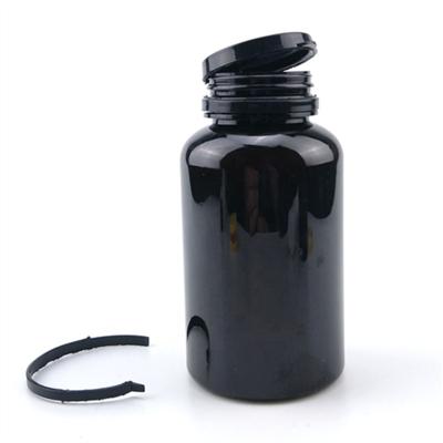 China Hot Luxury Medicine Packaging Bottle 120cc 150cc 200cc 250cc Capsule Black Plastic Medicine Bottle For Pill With Tear Off Lid Wholesale for sale