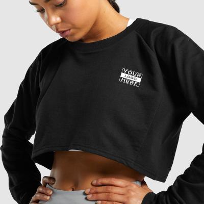 China Wholesale Black Anti-wrinkle Training Cropped Sweater Crewneck Women's Pullover Sweatshirt Gym Crop Top For Women for sale