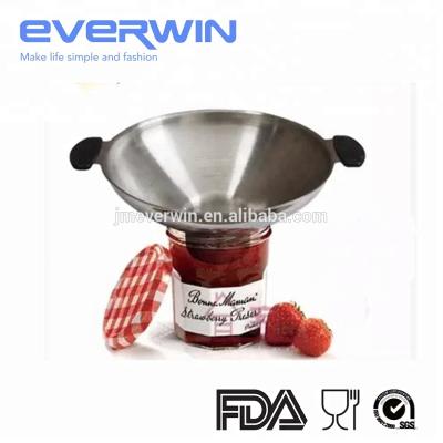 China Sustainable Large Spout Stainless Steel Jam Fruit Juice Food Funnel With Double Handle for sale