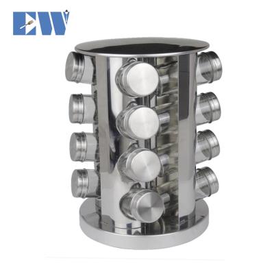 China Sustainable 17PCS Round Stainless Steel Glass Spice Bottle Set With Revolving Rack for sale