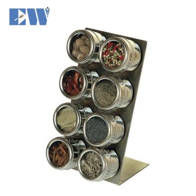 China Sustainable 8-Piece Stainless Steel Clear Magnetic Spice Tins Bottles With Vertical 