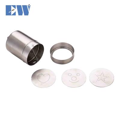 China Viable Stainless Steel Coffee Cocoa Power Shaker Cappuccino Coffee Latte Art Stencils Set With 3 Molds for sale