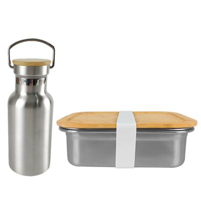 China Freshness Preservation IKITCHEN Stainless Steel Vacuum Bottle Bento Box Lid Set Metal Bamboo Lunch Box and Bottle for Kids for sale